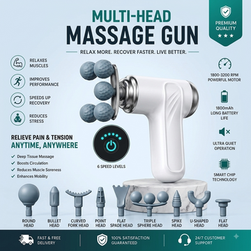 9-Head Electric Massage Gun – Deep Tissue Full Body Massager